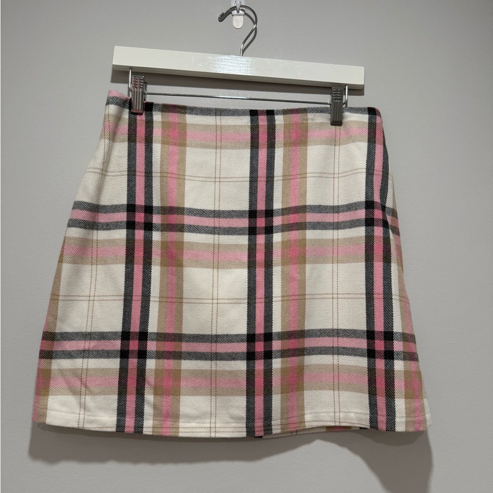 NWOT Plaid A-Line Mini Skirt in Cream, Pink & Black Size L